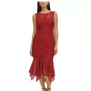 Kensie Women's Floral Lace Handkerchief-Hem Midi Dress